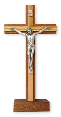Mahogany Wood Standing Crucifix 8 ” Metal Corpus