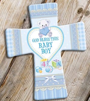Porcelain Cross Baby Boy Blessing