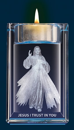 Divine Mercy Crystal Block With Votive Holder