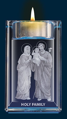 Holy Family Crystal Block With Votive Holder