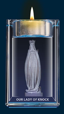 Our Lady Of Knock  Crystal Block With Votive Holder