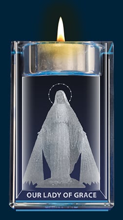 Our Lady Of Grace Crystal Block With Votive Holder