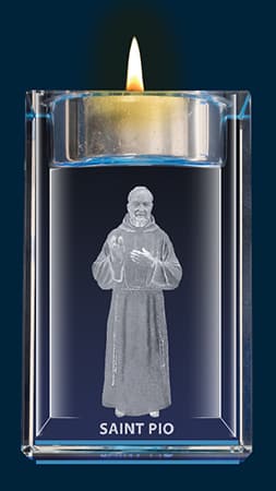 Padre Pio Crystal Block With Votive Holder