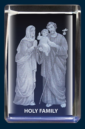 Holy Family Crystal Block Laser Engraved