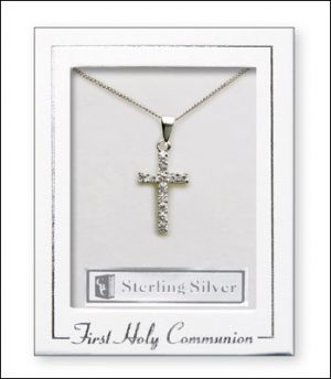 Communion Silver Necklet/Cross & Stones