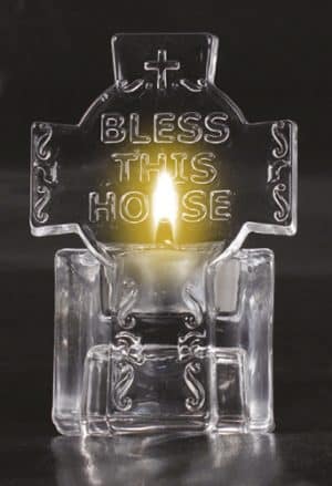 Glass Bless This House Tea Light Holder/Water Font