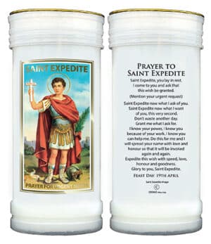 St. Expedite  – Plastic Pillar Candle