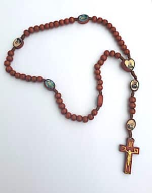 St. Pio / Divine Mercy Wooden Rope  Rosary Beads