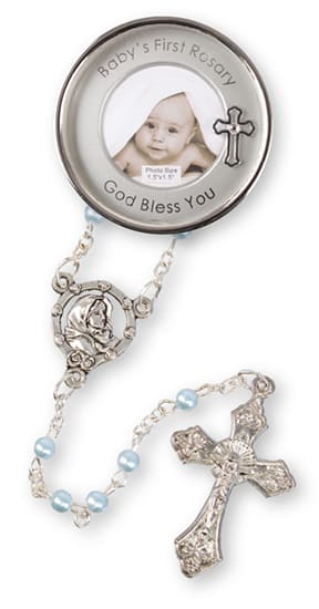 baby first rosary beads blue
