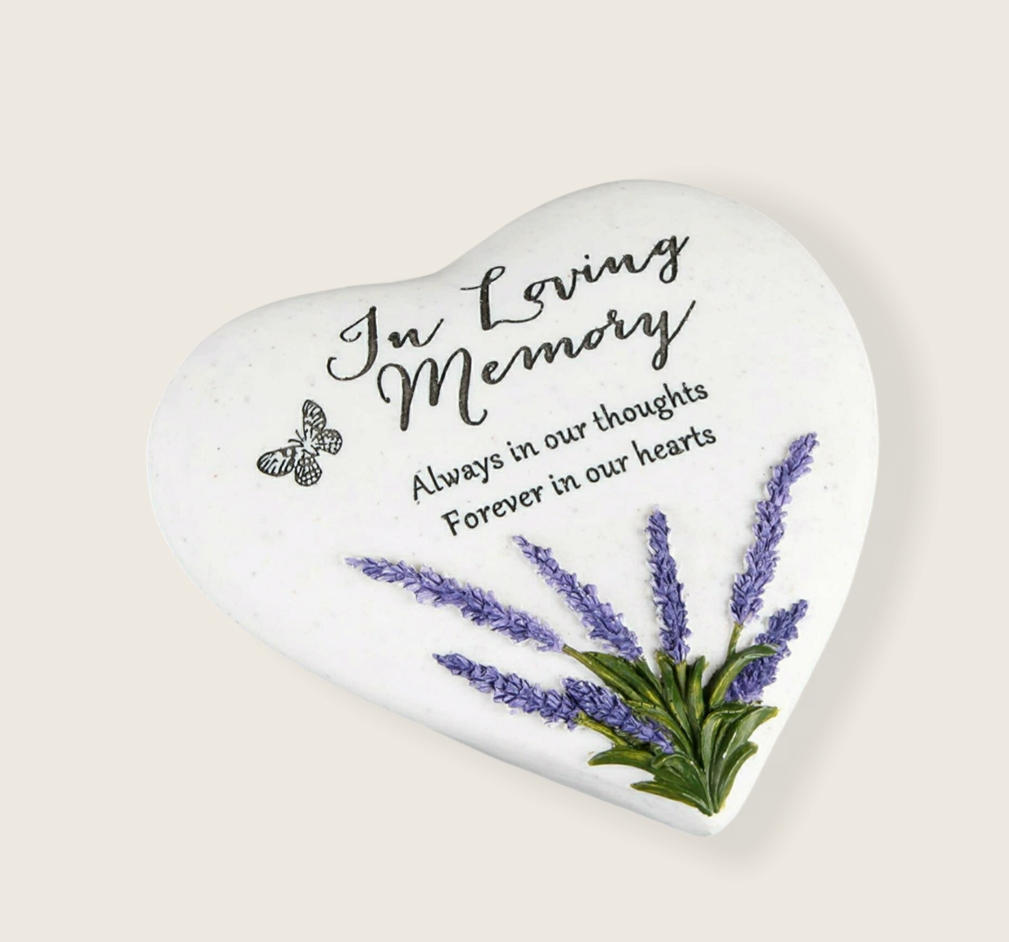 In Loving Memory –  Heart Shape Stone with Lavender design