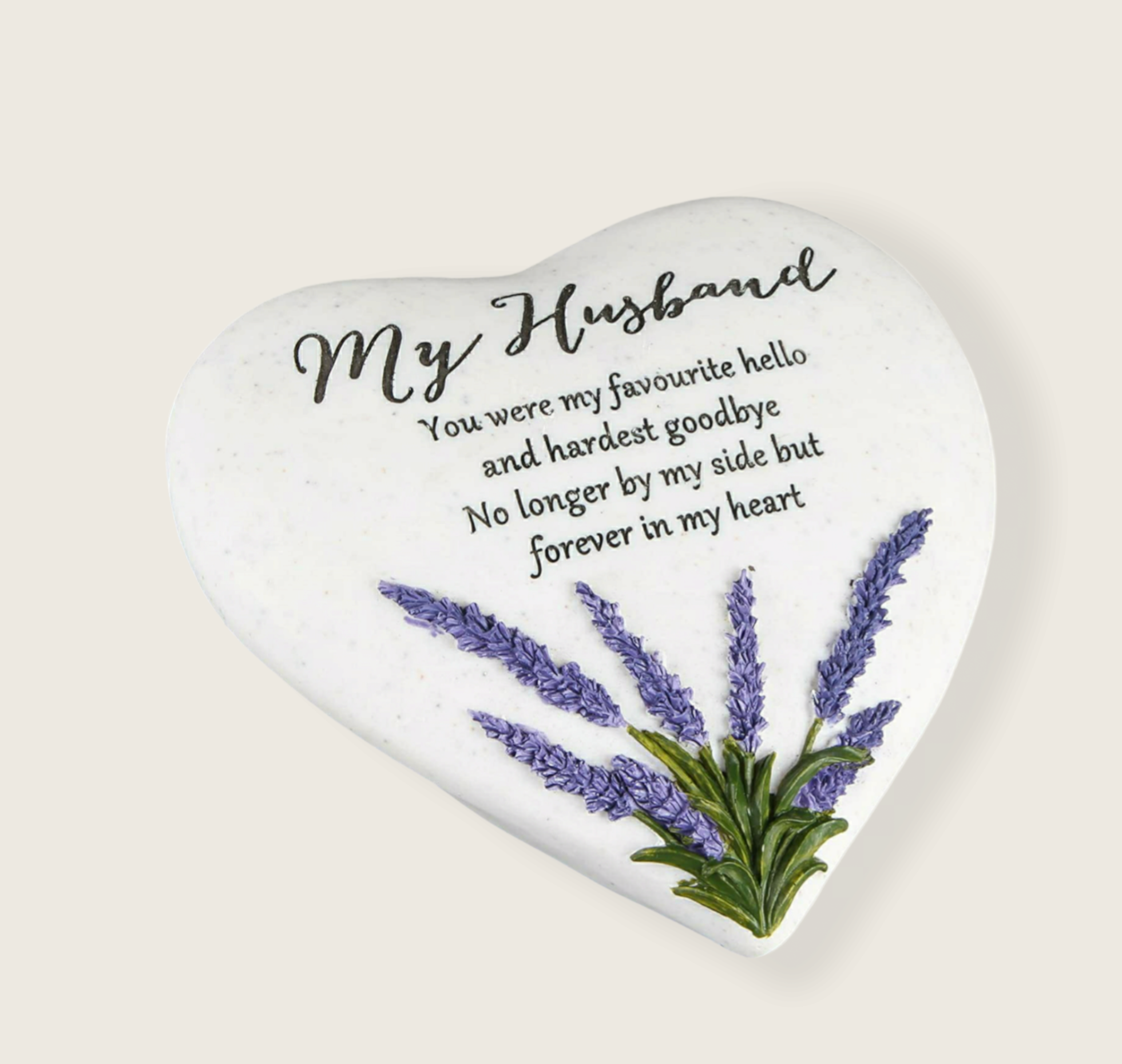 Husband – Heart Shape Outdoor Memorial Plaque with Lavender design