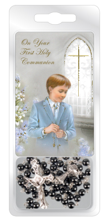 Communion Glass Rosary/Imitation Hematite