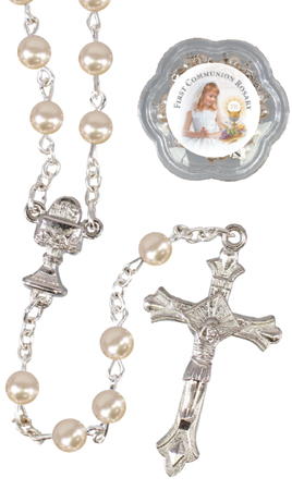 Communion Glass Rosary/Imitation Pearl