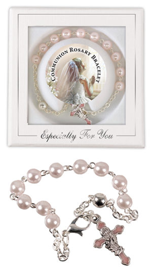 Communion Rosary Bracelet/Pink-Pearl