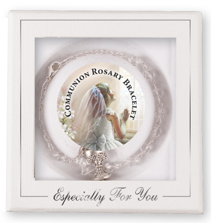 Communion Glass Crystal Rosary Bracelet (
