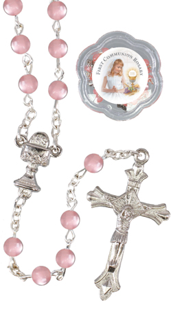 Communion Acrylic Rosary/Imitation Pearl/Pink