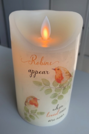 Robins appear when loved ones are near LED wax Candle