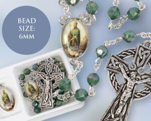 Saint Patrick Green Acrylic Rosary/Picture Medal